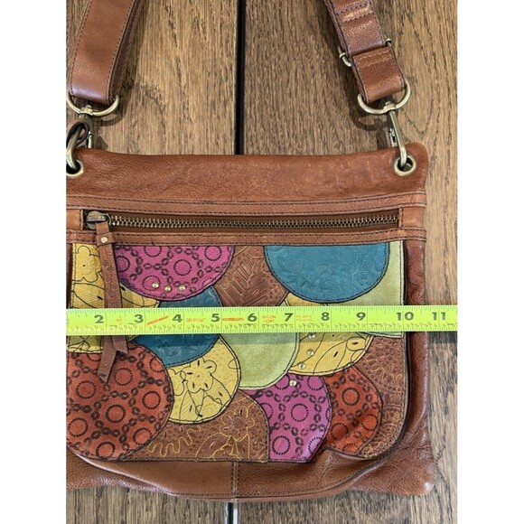 Fossil Key Multicolor Patchwork Leather Boho Crossbody Purse Zipper Pockets - Picture 11 of 13